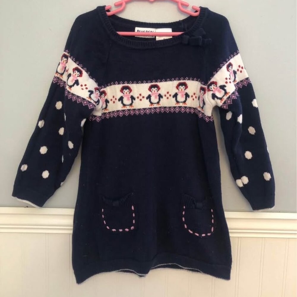 Penguin Sweater Dress, Bluebird Sweater Dress, Girls Sweater Dress, Kids Dress